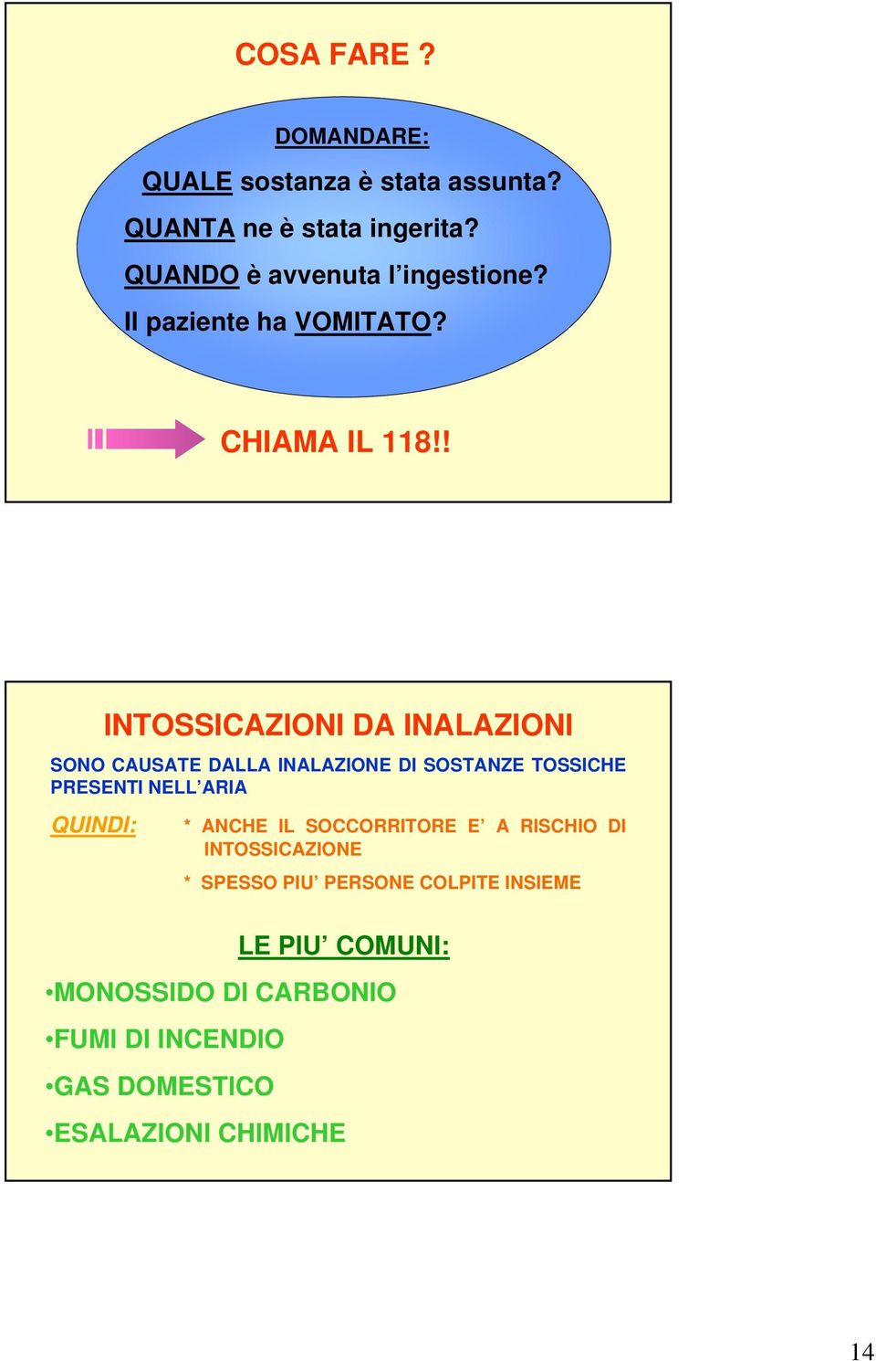 ! INTOSSICAZIONI DA INALAZIONI SONO CAUSATE DALLA INALAZIONE DI SOSTANZE TOSSICHE PRESENTI NELL ARIA QUINDI: *