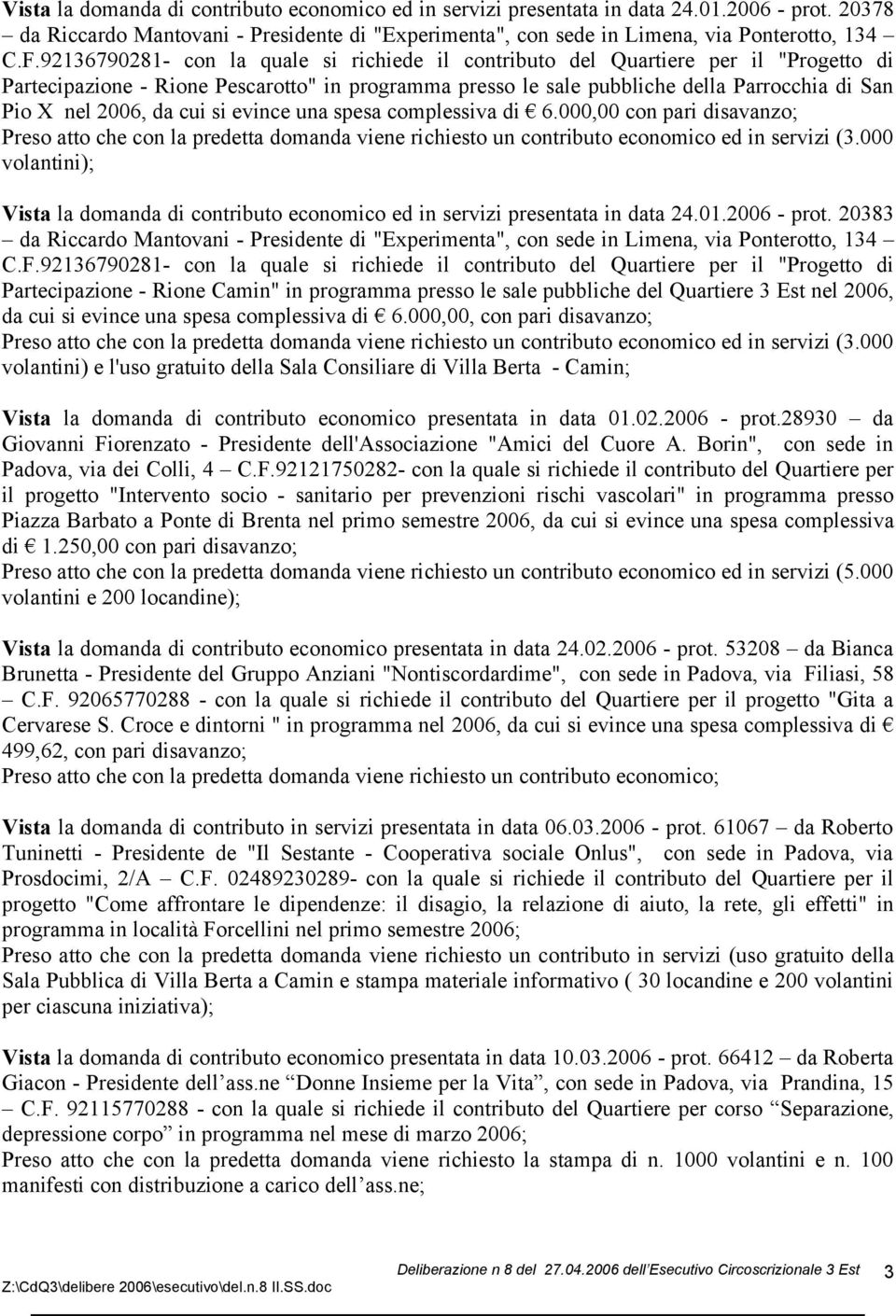 da cui si evince una spesa complessiva di 6.000,00 con pari disavanzo; Preso atto che con la predetta domanda viene richiesto un contributo economico ed in servizi (3.