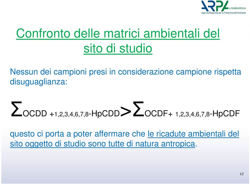 +1,2,3,4,6,7,8-HpCDD>ΣOCDF+ 1,2,3,4,6,7,8-HpCDF questo ci porta a poter