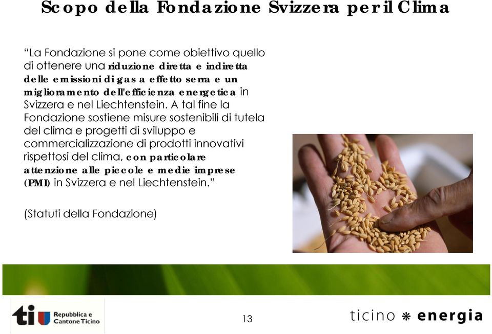 A tal fine la Fondazione sostiene misure sostenibili di tutela del clima e progetti di sviluppo e commercializzazione di prodotti