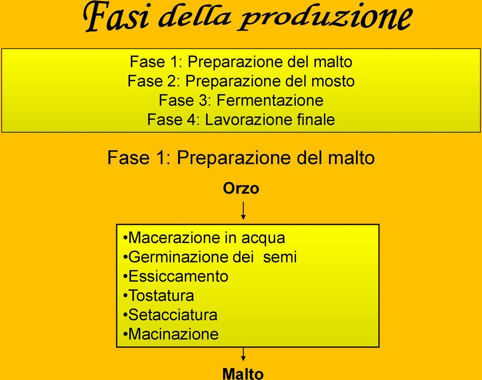 1: Preparazione del malto Orzo Macerazione in acqua