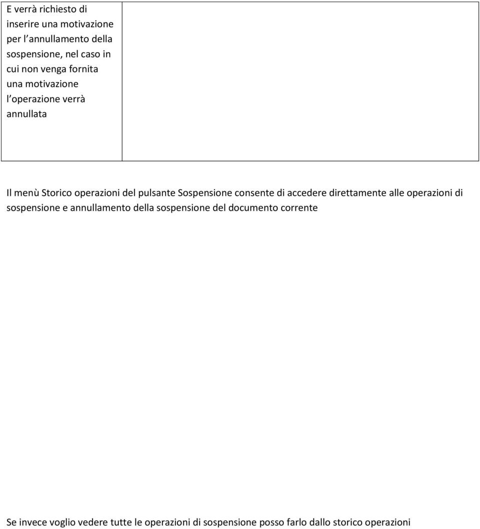 Sospensione consente di accedere direttamente alle operazioni di sospensione e annullamento della