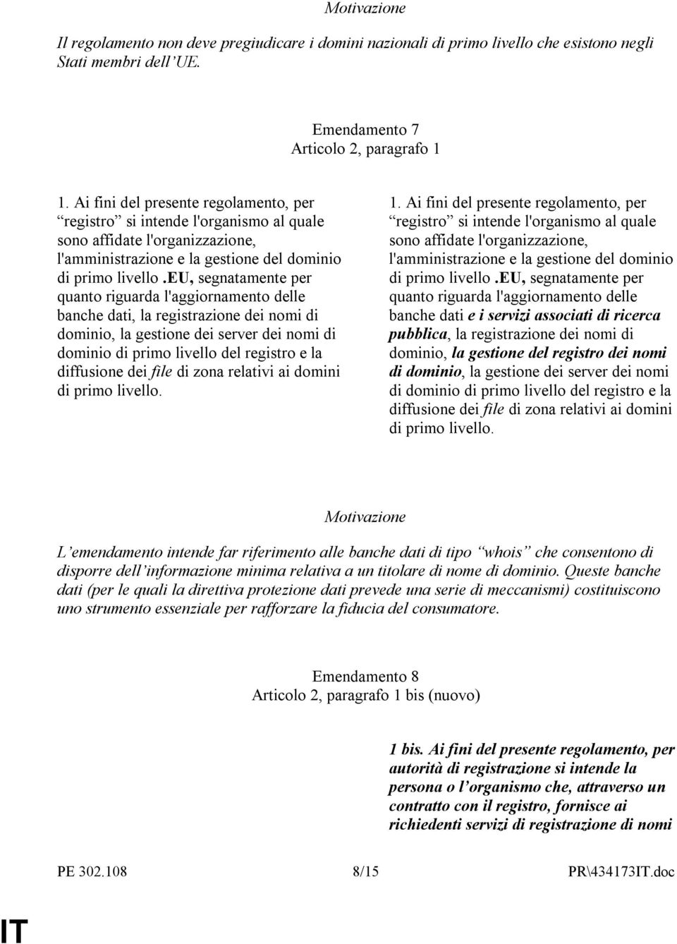 eu, segnatamente per quanto riguarda l'aggiornamento delle banche dati, la registrazione dei nomi di dominio, la gestione dei server dei nomi di dominio di primo livello del registro e la diffusione