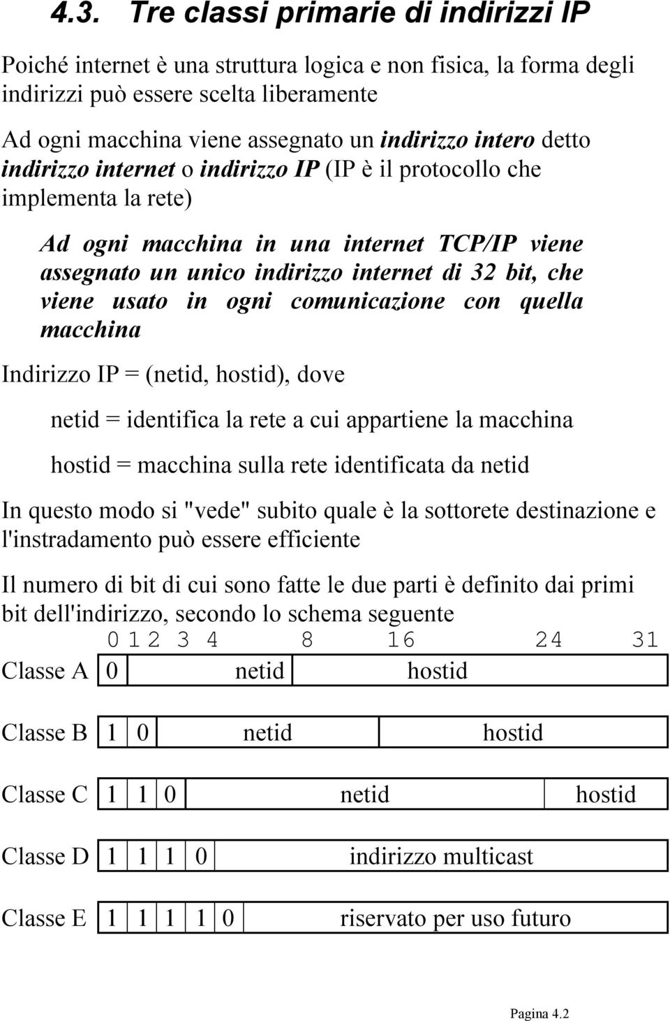 usato in ogni comunicazione con quella macchina Indirizzo IP = (netid, hostid), dove netid = identifica la rete a cui appartiene la macchina hostid = macchina sulla rete identificata da netid In