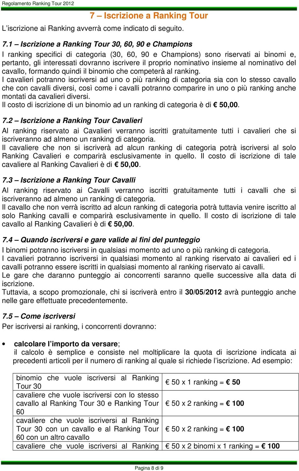 nominativo insieme al nominativo del cavallo, formando quindi il binomio che competerà al ranking.