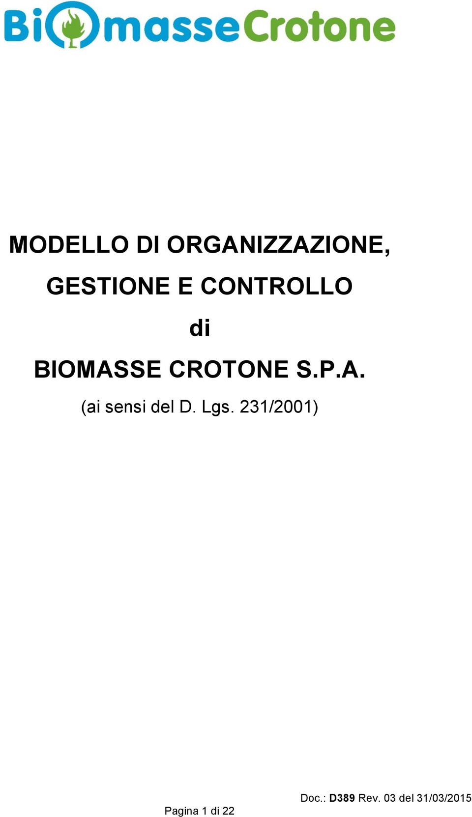 Lgs. 231/2001) Pagina 1 di 22 Doc.