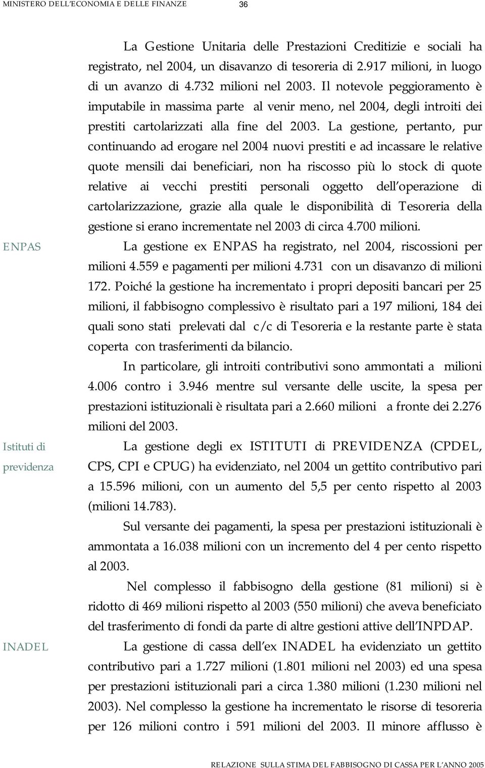 La gestione, pertanto, pur continuando ad erogare nel 2004 nuovi prestiti e ad incassare le relative quote mensili dai beneficiari, non ha riscosso più lo stock di quote relative ai vecchi prestiti