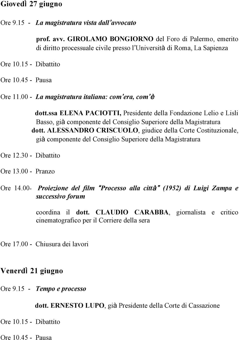 ssa ELENA PACIOTTI, Presidente della Fondazione Lelio e Lisli Basso, già componente del Consiglio Superiore della Magistratura dott.