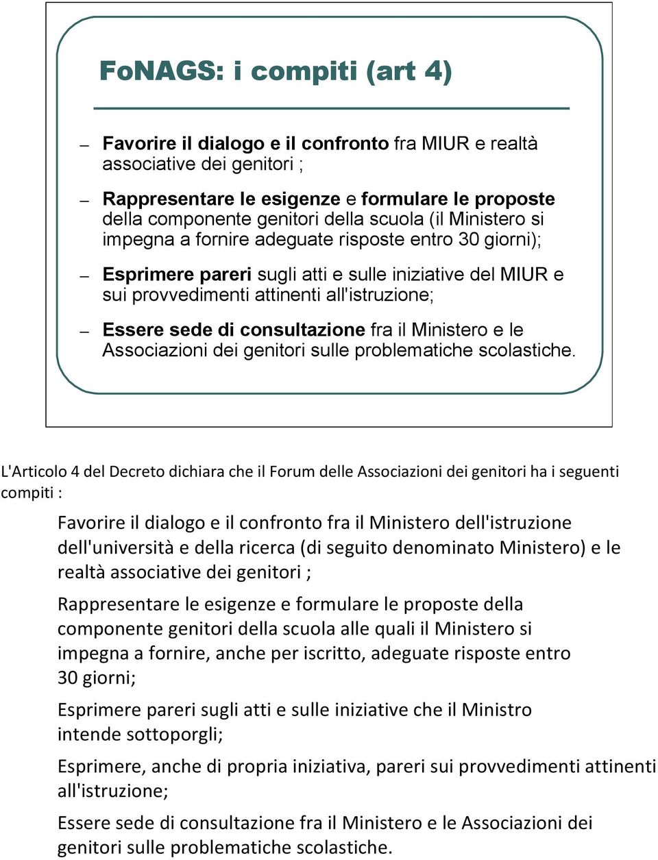 fra il Ministero e le Associazioni dei genitori sulle problematiche scolastiche.