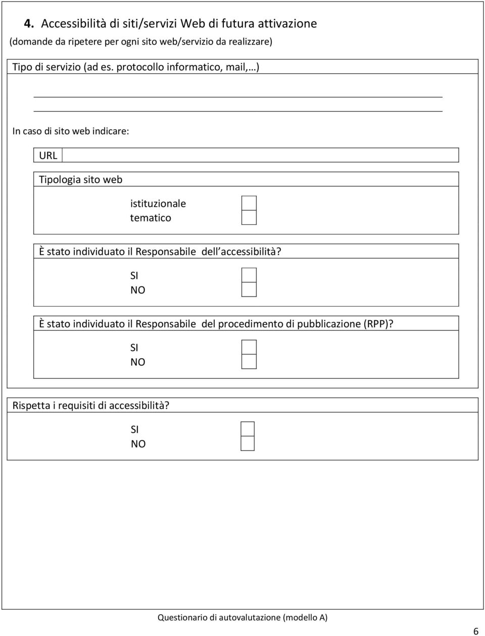 protocollo informatico, mail, ) In caso di sito web indicare: URL Tipologia sito web istituzionale