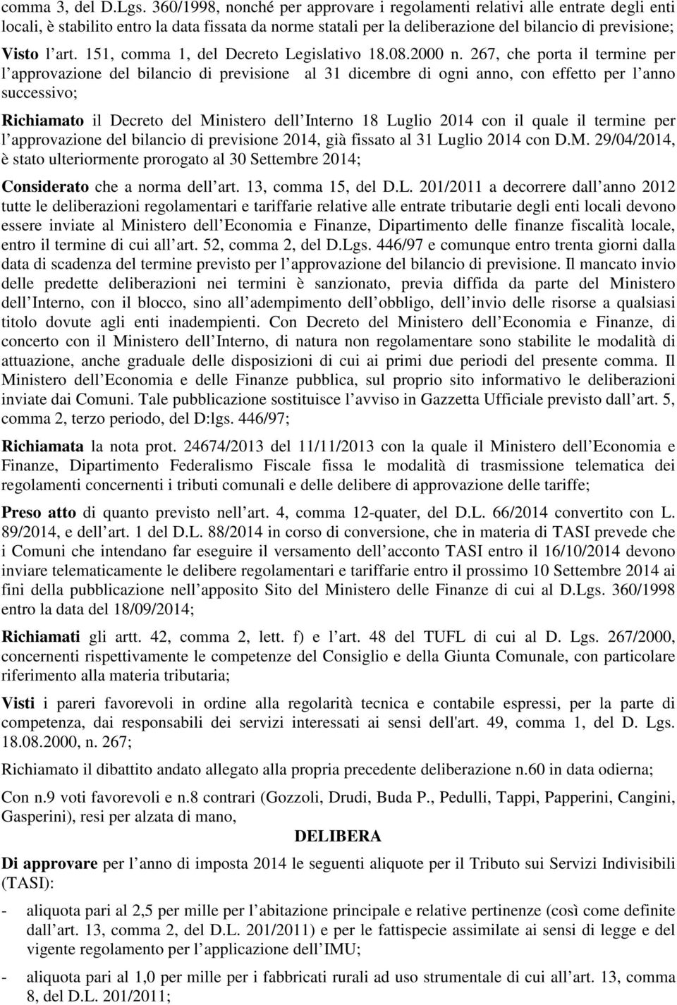 151, comma 1, del Decreto Legislativo 18.08.2000 n.