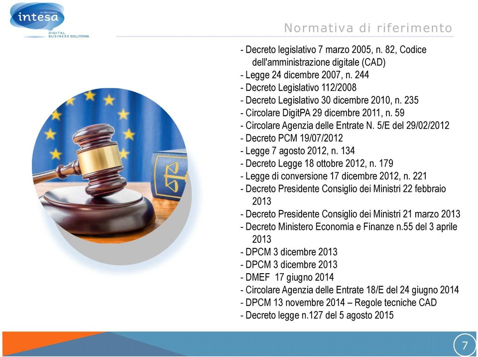 5/E del 29/02/2012 - Decreto PCM 19/07/2012 - Legge 7 agosto 2012, n. 134 - Decreto Legge 18 ottobre 2012, n. 179 - Legge di conversione 17 dicembre 2012, n.