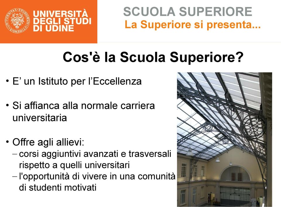 universitaria Offre agli allievi: corsi aggiuntivi avanzati e