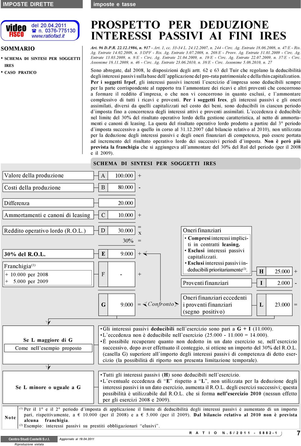 01.2009 - Circ. Ag. Entrate 13.03.2009, n. 8/E - Circ. Ag. Entrate 21.04.2009, n. 19/E - Circ. Ag. Entrate 22.07.2009, n. 37/E - Circ. Assonime 18.11.2009, n. 46 - Circ. Ag. Entrate 23.06.2010, n.