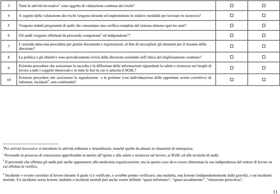 5 Vengono redatti programmi di audit che consentano una verifica completa del sistema almeno ogni tre anni? 6 Gli audit vengono effettuati da personale competente 2 ed indipendente 3?