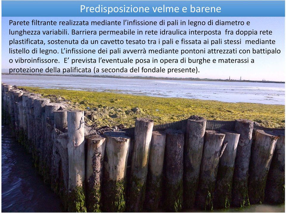 Barriera permeabile in rete idraulica interposta fra doppia rete plastificata, sostenuta da un cavetto tesato tra i pali e