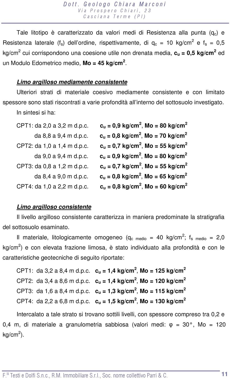 Limo argilloso mediamente consistente Ulteriori strati di materiale coesivo mediamente consistente e con limitato spessore sono stati riscontrati a varie profondità all interno del sottosuolo