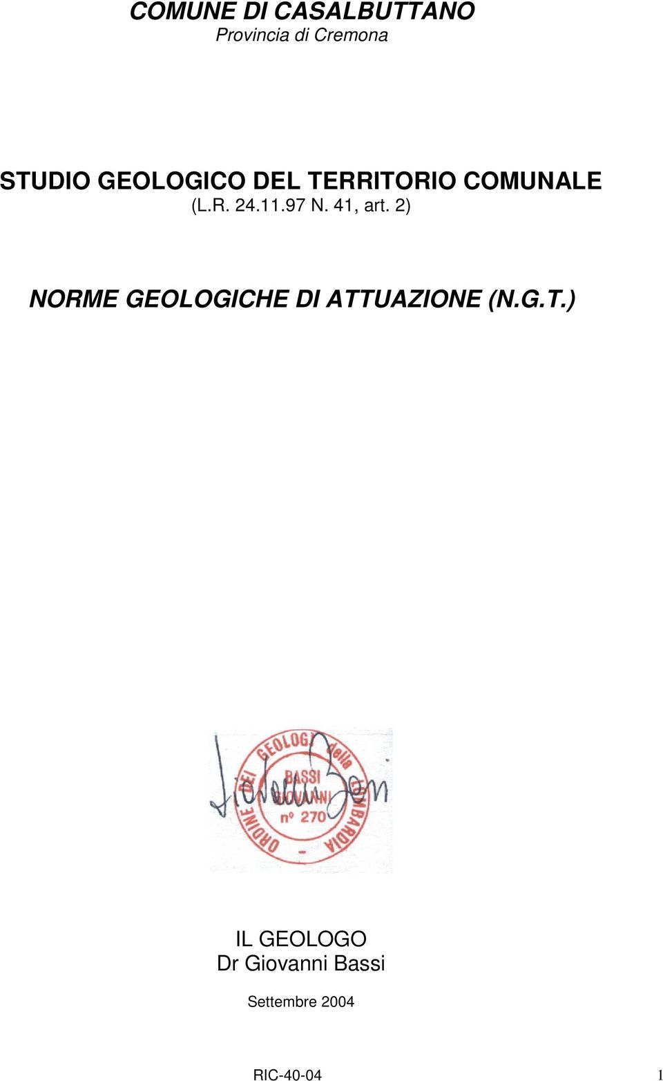 41, art. 2) NORME GEOLOGICHE DI ATT