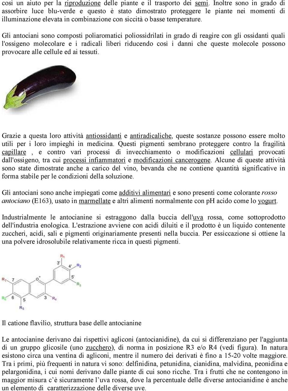 Gli antociani sono composti poliaromatici poliossidrilati in grado di reagire con gli ossidanti quali l'ossigeno molecolare e i radicali liberi riducendo così i danni che queste molecole possono