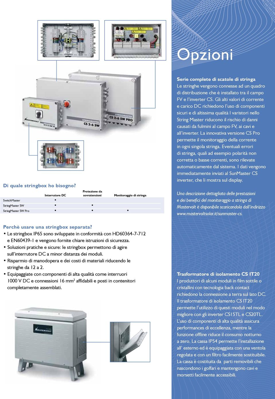 Soluzioni pratiche e sicure: le stringbox permettono di agire sull interrutore DC a minor distanza dei moduli. Risparmio di manodopera e dei costi di materiali riducendo le stringhe da 12 a 2.