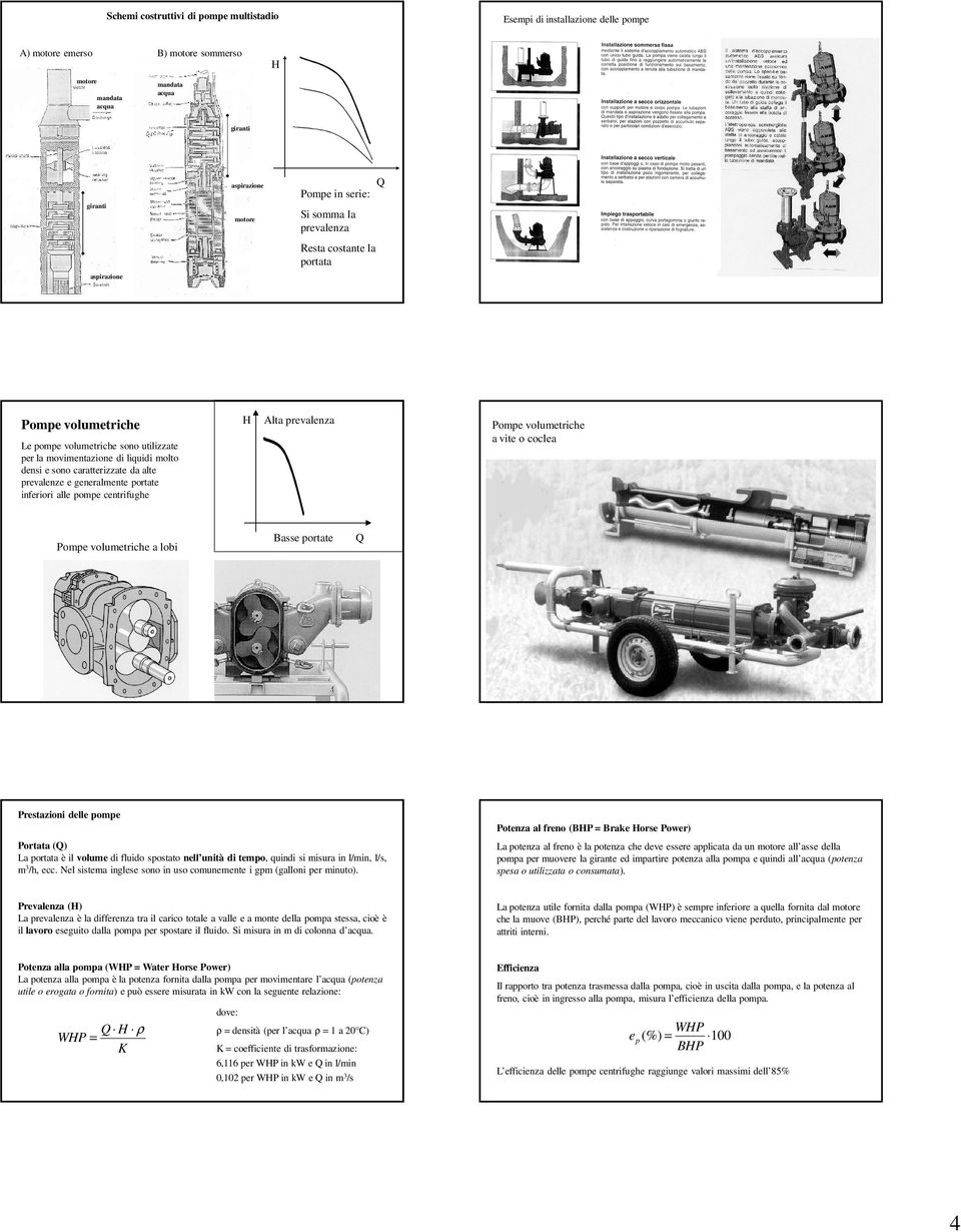 prevlenze e generlmente portte inferiori lle pompe centrifughe Bsse portte Pompe volumetriche loi Prestzioni delle pompe Potenz l freno (BP Brke orse Power) Portt () L portt è il volume di fluido