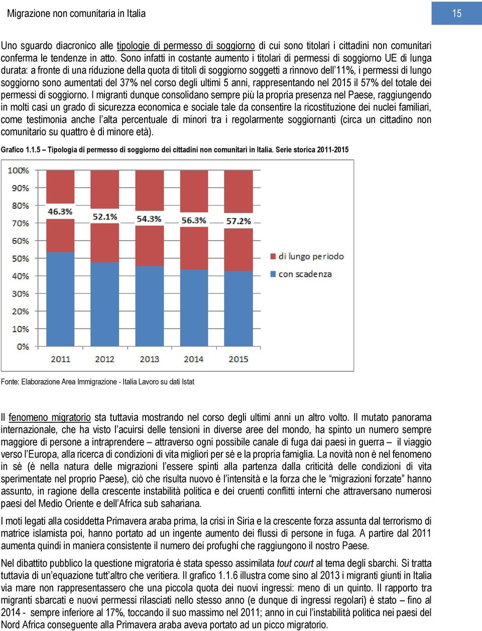 soggiorno sono aumentati del 37% nel corso degli ultimi 5 anni, rappresentando nel 2015 il 57% del totale dei permessi di soggiorno.