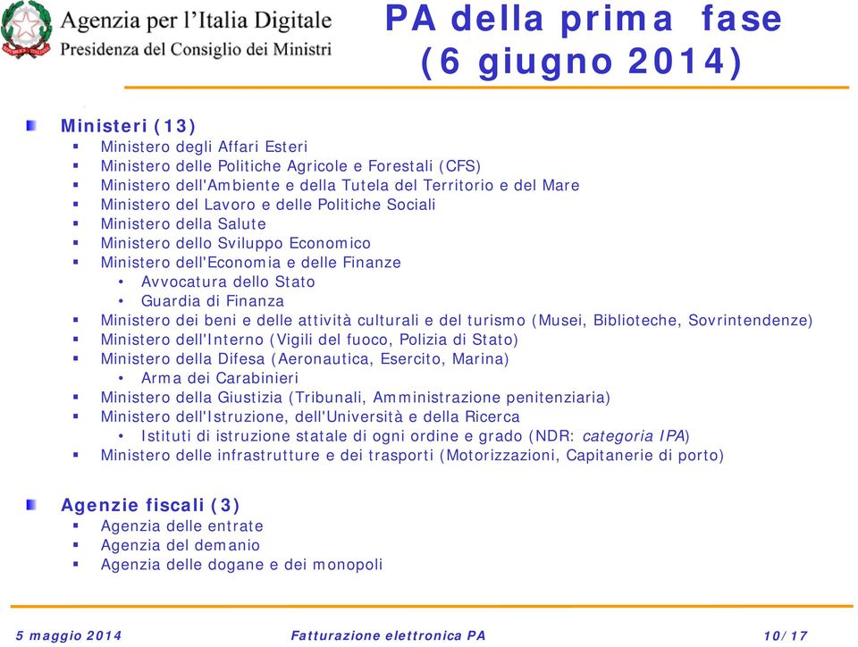 dei beni e delle attività culturali e del turismo (Musei, Biblioteche, Sovrintendenze) Ministero dell'interno (Vigili del fuoco, Polizia di Stato) Ministero della Difesa (Aeronautica, Esercito,