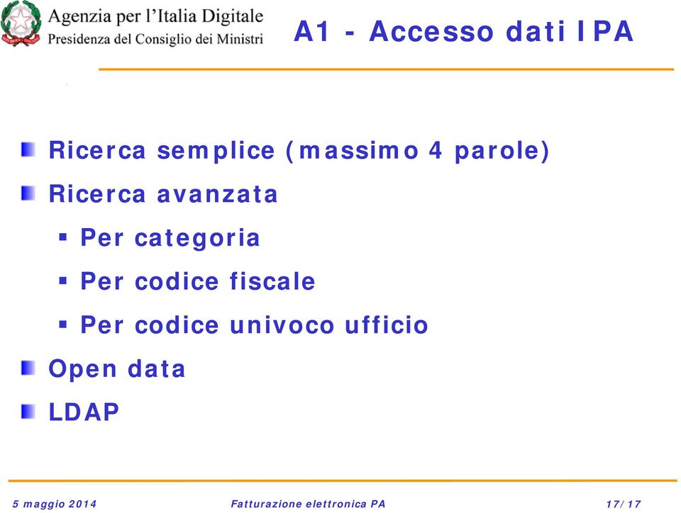 fiscale Per codice univoco ufficio Open data LDAP