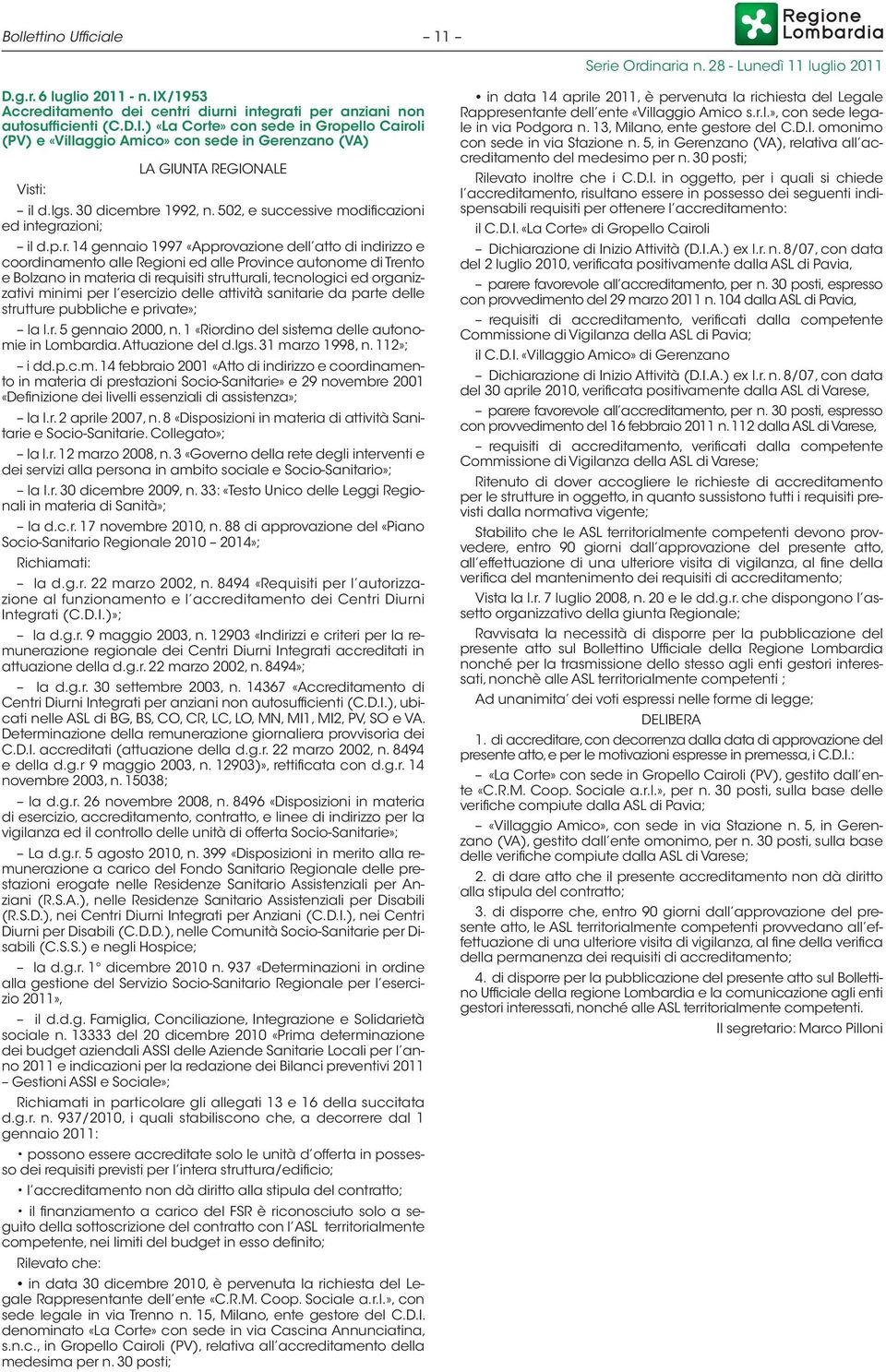 1992, n. 502, e successive modificazioni ed integra