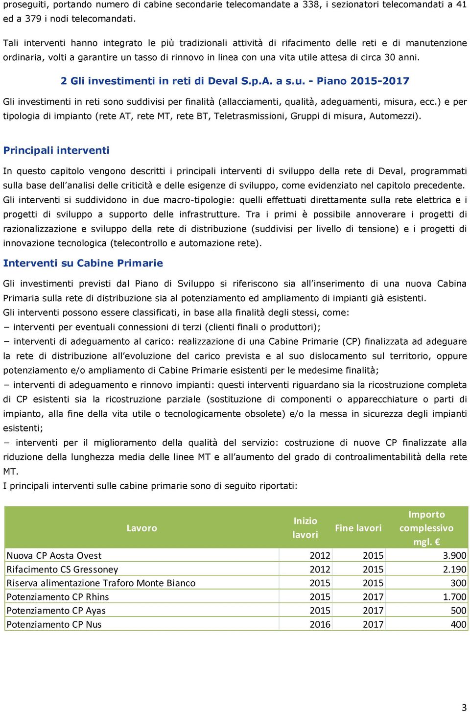 30 anni. 2 Gli investimenti in reti di Deval S.p.A. a s.u. - Piano 2015-2017 Gli investimenti in reti sono suddivisi per finalità (allacciamenti, qualità, adeguamenti, misura, ecc.