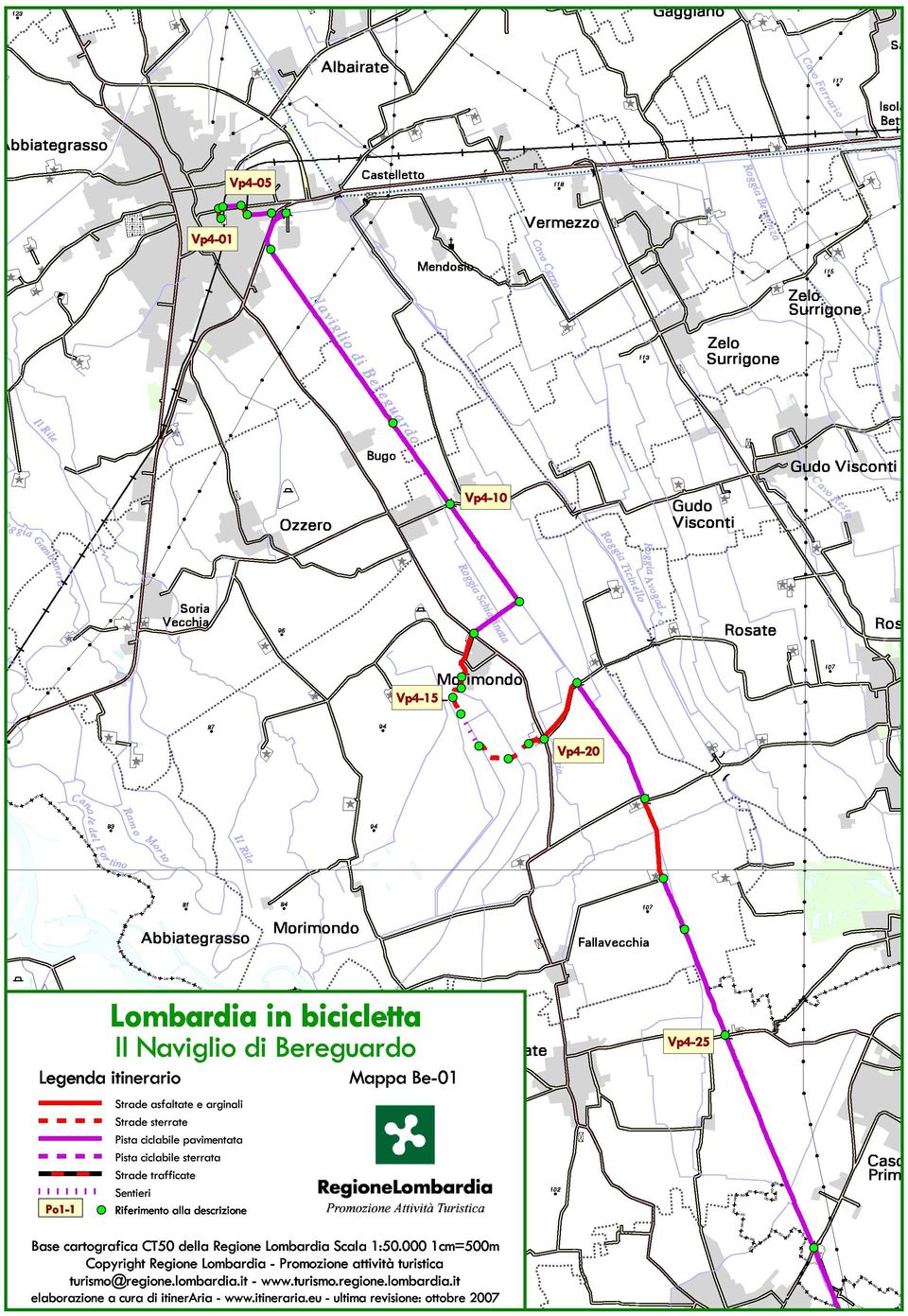 CT50 della Regione Lombardia Scala 1:50.000 1cm=500m Copyright Regione Lombardia - Promozione attività turistica turismo@regione.