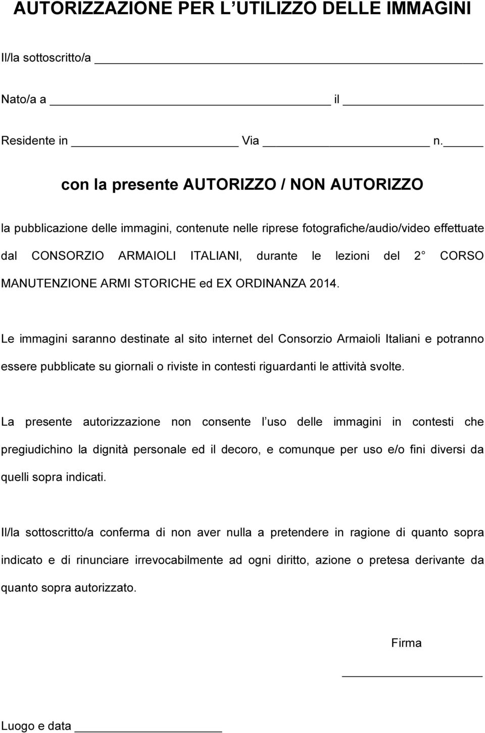 MANUTENZIONE ARMI STORICHE ed EX ORDINANZA 2014.