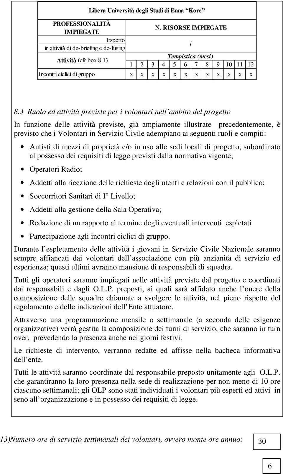 3 Ruolo ed attività previste per i volontari nell ambito del progetto In funzione delle attività previste, già ampiamente illustrate precedentemente, è previsto che i Volontari in Servizio Civile