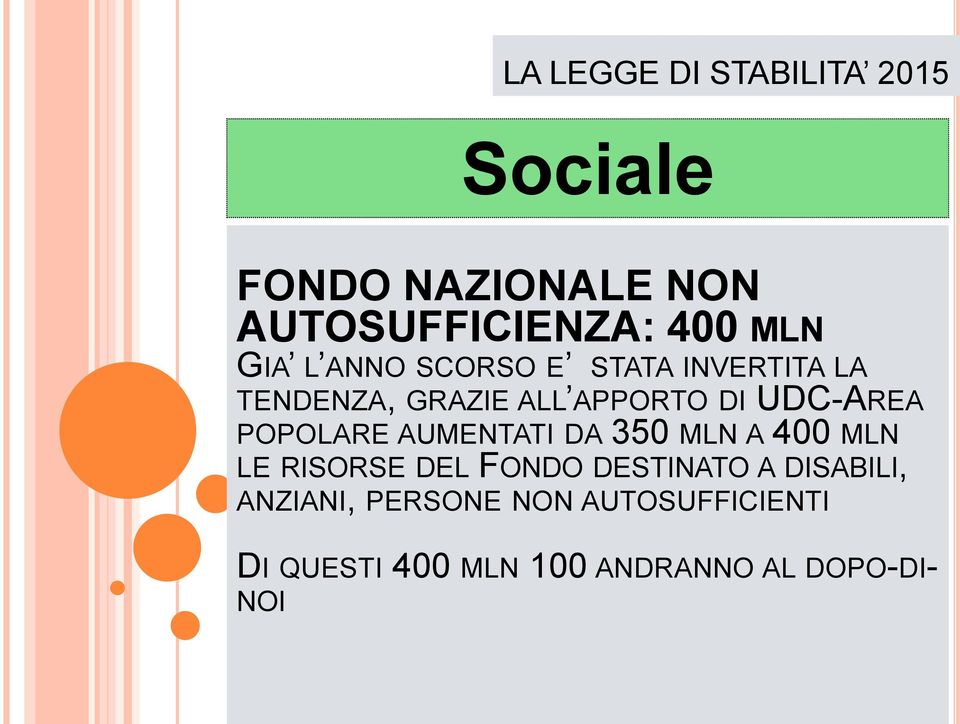 AUMENTATI DA 350 MLN A 400 MLN LE RISORSE DEL FONDO DESTINATO A DISABILI,