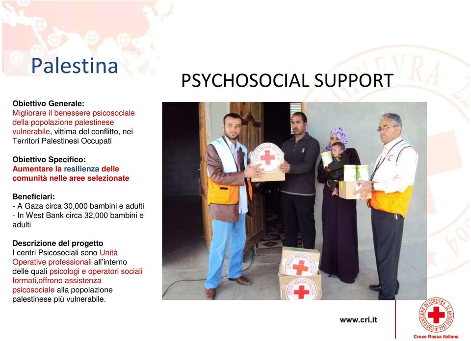 circa 30,000 bambini e adulti - In West Bank circa 32,000 bambini e adulti Descrizione del progetto I centri Psicosociali sono Unità Operative