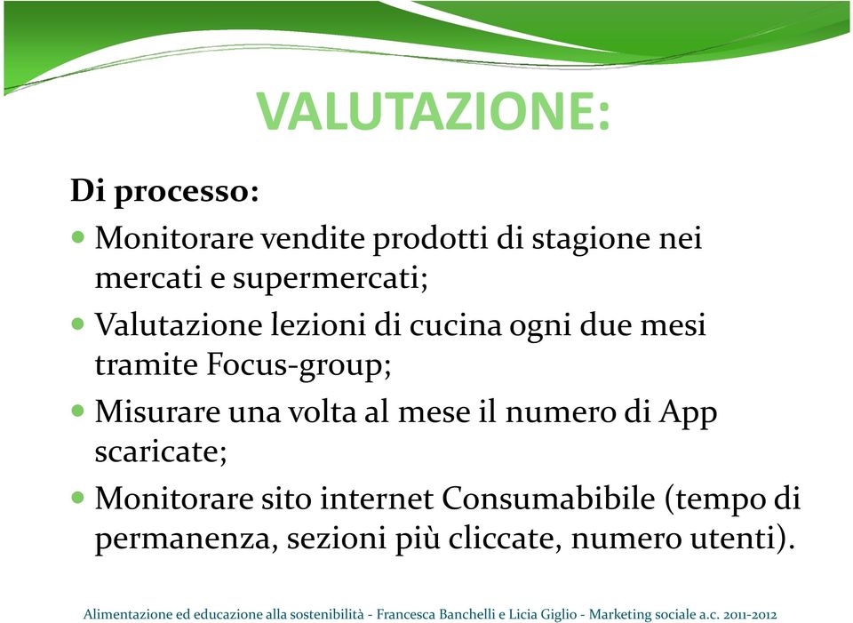 Focus-group; Misurare una volta al mese il numero di App scaricate;