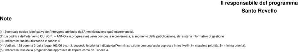 progressivo) verrà composta e confermata, al momento della pubblicazione, dal sistena informativo di gestione (3) Indicare le finalità utilizzando la