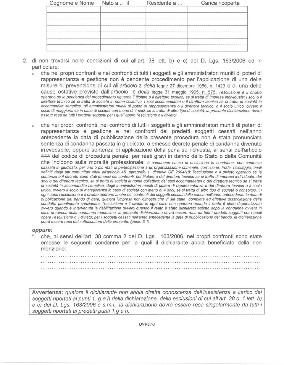 l'applicazione di una delle misure di prevenzione di cui all'articolo ~ della legge 27 dicembre 1956, n. 1423 O di una delle cause ostative previste dall'articolo 10 della legge 31 maggio 1965, n.