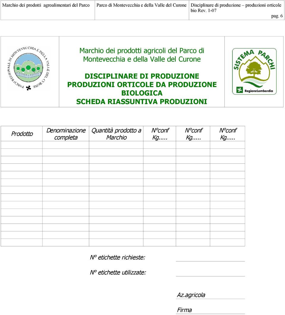 RIASSUNTIVA PRODUZIONI Prodotto Denominazione completa Quantità prodotto a Marchio N