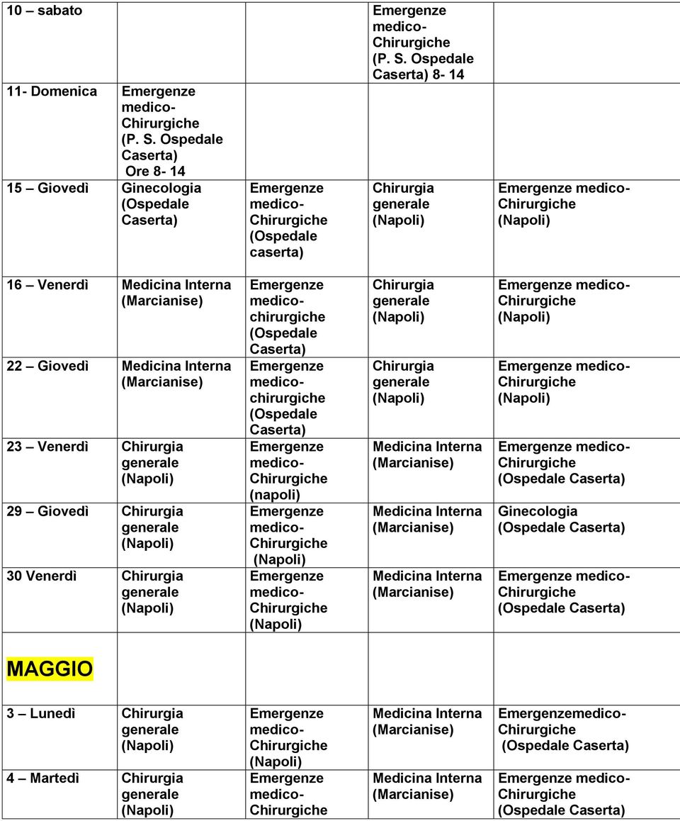 Giovedì 30 Venerdì medicochirurgiche