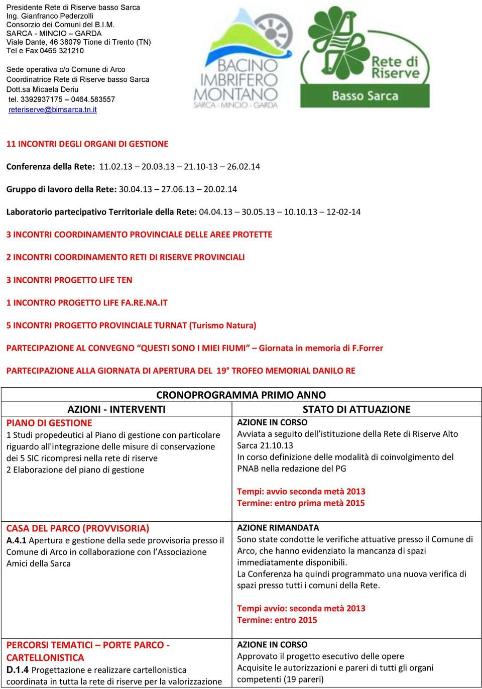 RE.NA.IT 5 INCONTRI PROGETTO PROVINCIALE TURNAT (Turismo Natura) PARTECIPAZIONE AL CONVEGNO QUESTI SONO I MIEI FIUMI Giornata in memoria di F.