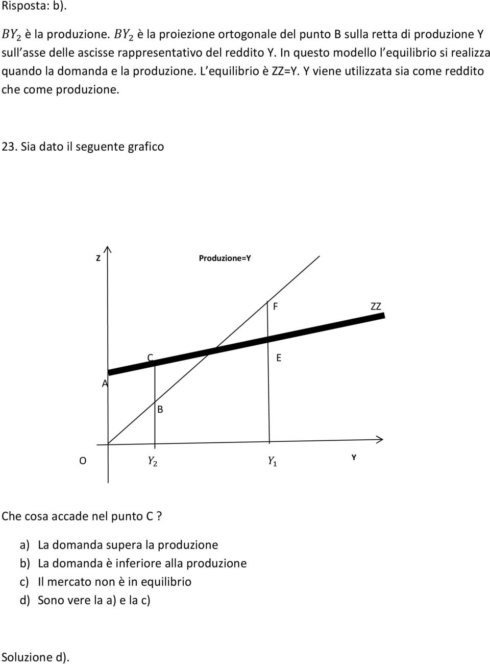 In questo modello l equilibrio si realizza quando la domanda e la produzione. L equilibrio è ZZ=Y.