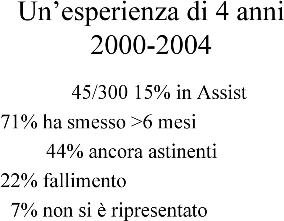 >6 mesi 44% ancora astinenti 22%