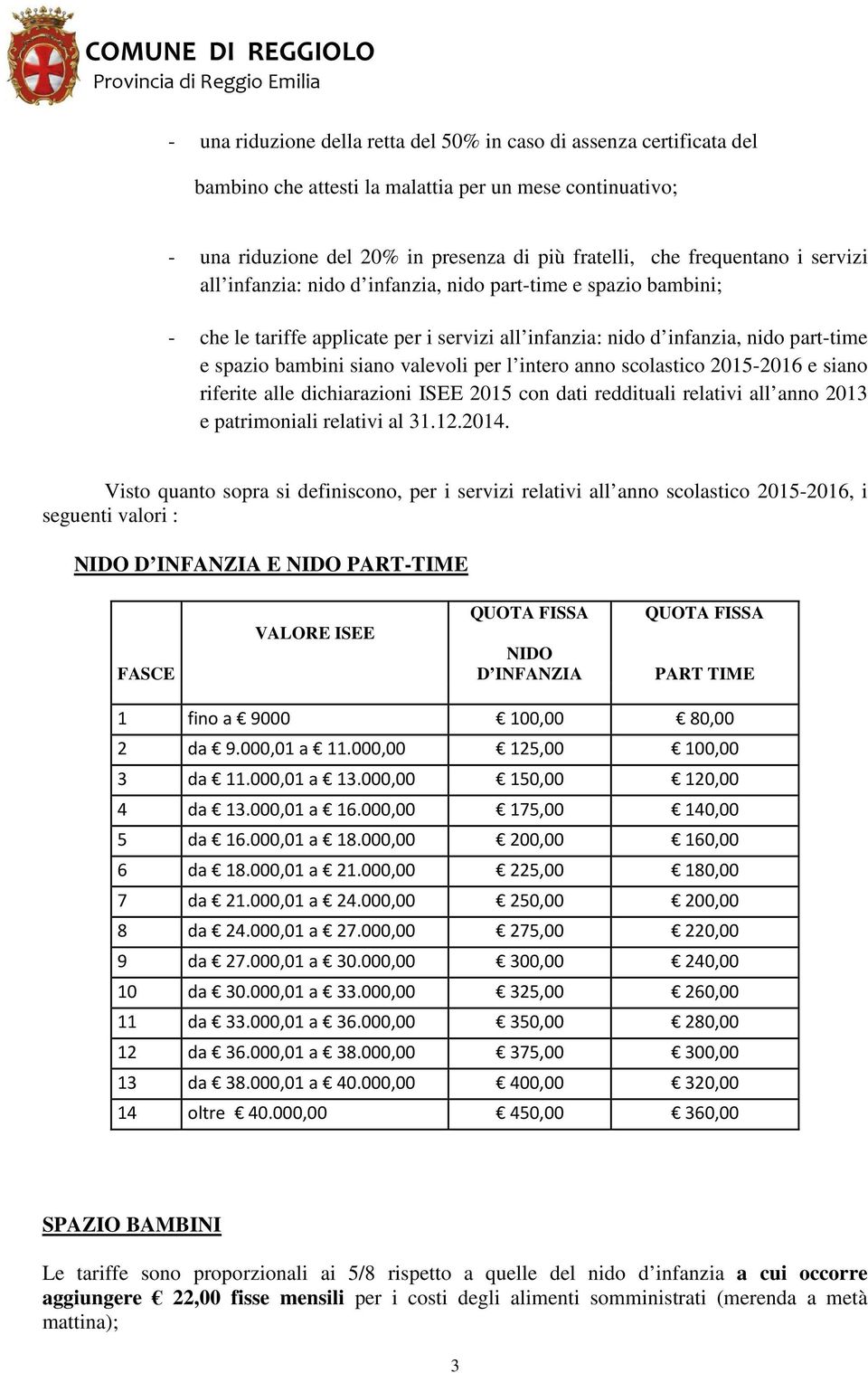 intero anno scolastico 2015-2016 e siano riferite alle dichiarazioni ISEE 2015 con dati reddituali relativi all anno 2013 e patrimoniali relativi al 31.12.2014.