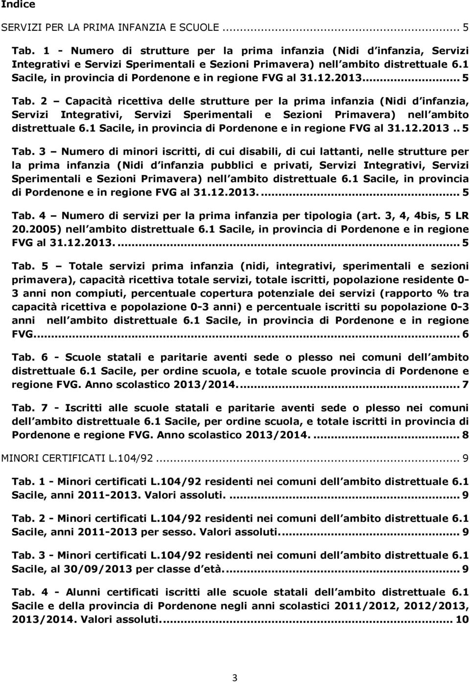 1 Sacile, in provincia di Pordenone e in regione FVG al 31.12.2013... 5 Tab.