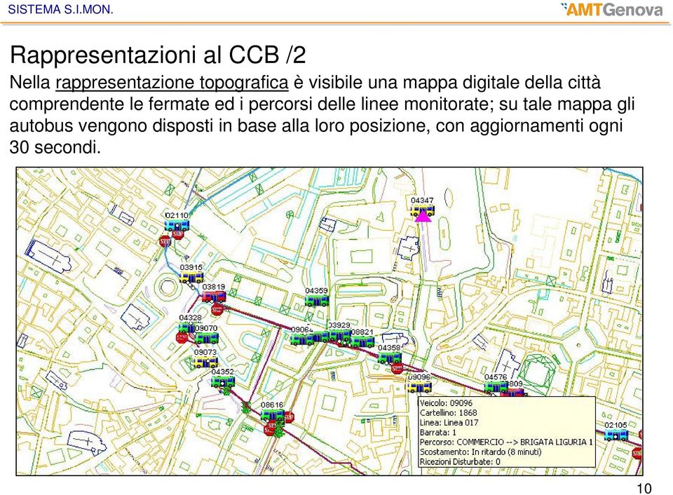 percorsi delle linee monitorate; su tale mappa gli autobus vengono