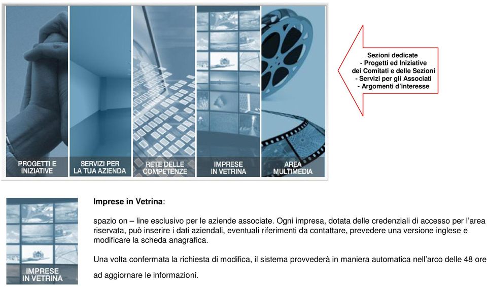 Ogni impresa, dotata delle credenziali di accesso per l area riservata, può inserire i dati aziendali, eventuali riferimenti da