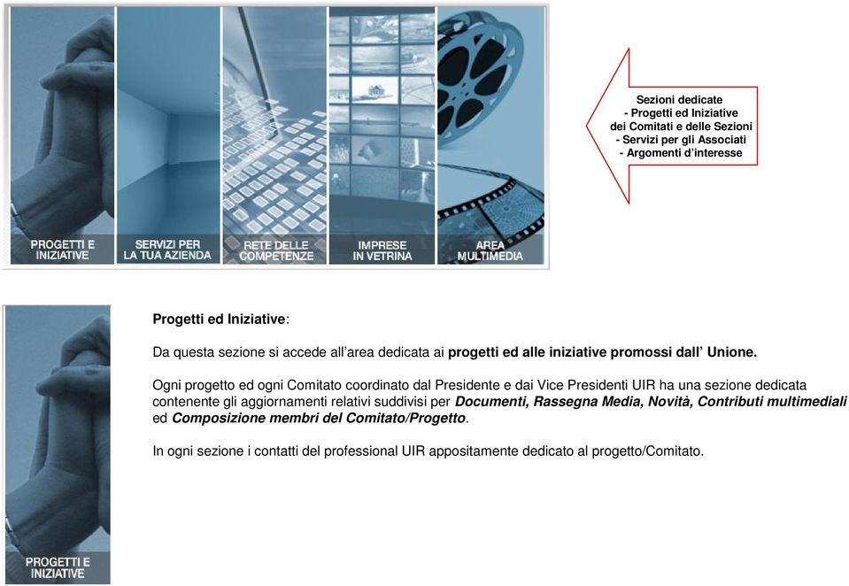 Ogni progetto ed ogni Comitato coordinato dal Presidente e dai Vice Presidenti UIR ha una sezione dedicata contenente gli aggiornamenti relativi