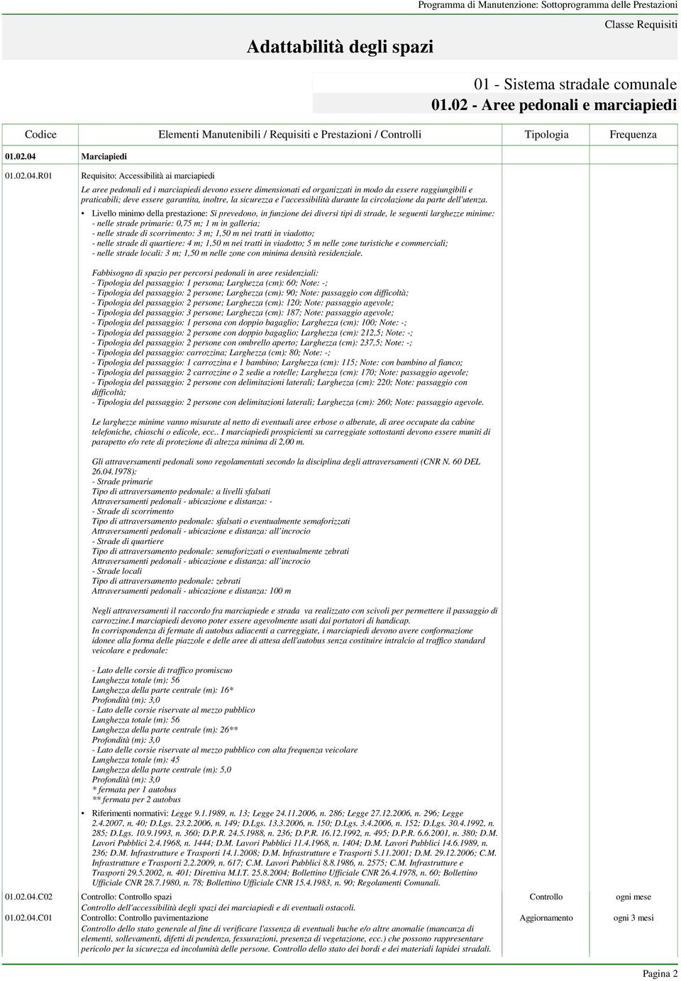 R01 Requisito: Accessibilità ai marciapiedi Le aree pedonali ed i marciapiedi devono essere dimensionati ed organizzati in modo da essere raggiungibili e praticabili; deve essere garantita, inoltre,