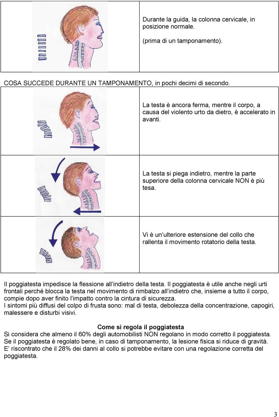 Vi è un ulteriore estensione del collo che rallenta il movimento rotatorio della testa. Il poggiatesta impedisce la flessione all indietro della testa.